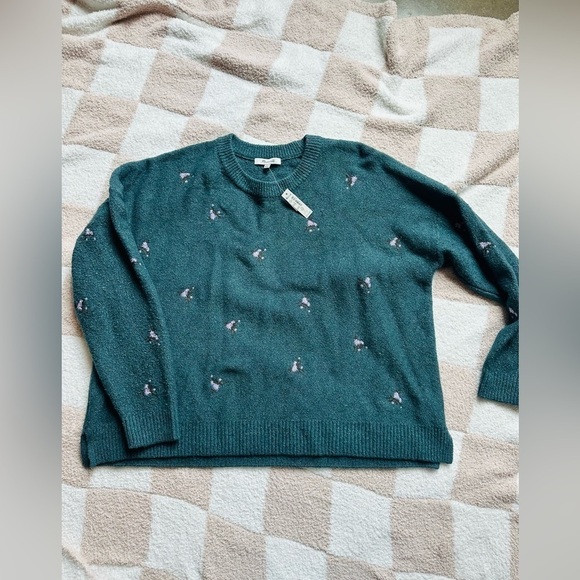 Madewell embroidered cross stitched floral green sweater XL NWT - Picture 2 of 2